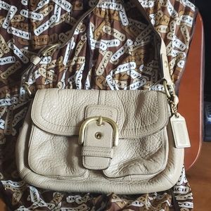 Vintage Ivory Coach Pebbled Leather Flap